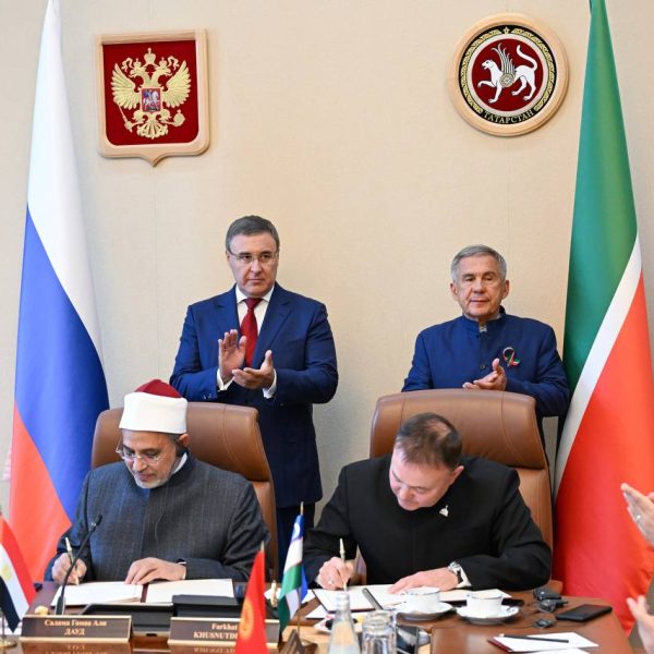 A MEETING BETWEEN RUSSIAN MINISTER OF SCIENCE AND HIGHER EDUCATION VALERY FALKOVAND TATARSTAN HEAD RUSTAM MINNIKHANOV WITH FOREIGN DELEGATION LEADERS, AND PARTICIPANTS OF THE 4th KAZAN GLOBAL YOUTH SUMMIT WAS HELD IN KAZAN